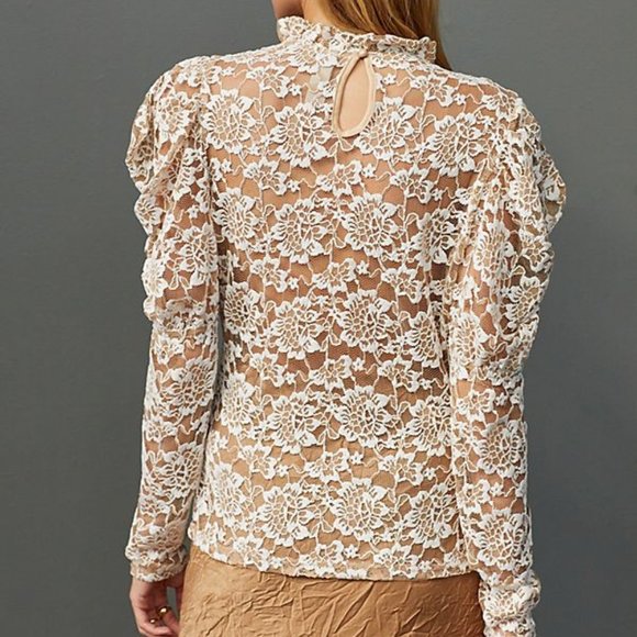 Anthropologie Sheer Lace Mock Neck Top - Picture 5 of 6